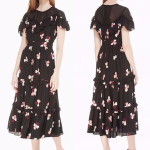 Kate Spade Dusk Buds Ruffle Midi Dress
